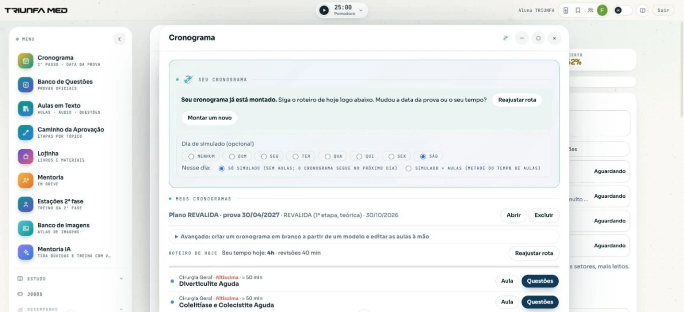 Cronograma: data da prova, revisões espaçadas e roteiro diário